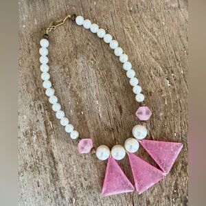 Vintage pink lucite and faux pearl statement necklace